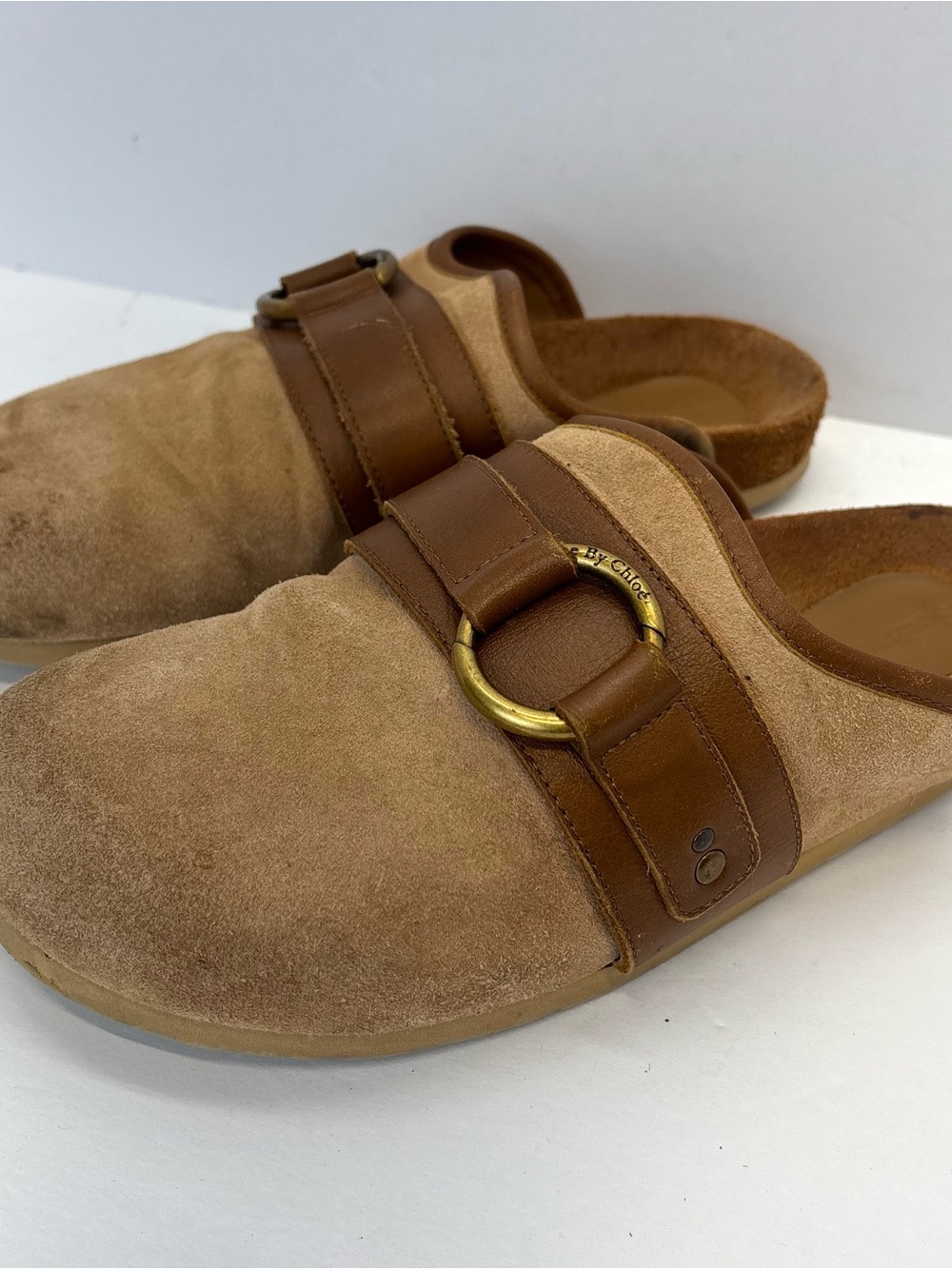 See by Chloe Viviane Clogs Camel Tan Leather Size 38 US 7.5 Platform Mule Read